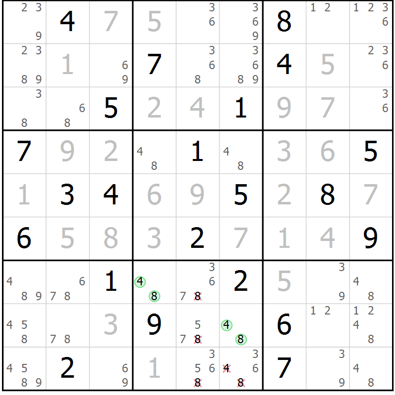 Position des candidats pour la solution de la Gr 1 page 4 du magazine de sudoku Virtuose n° 109