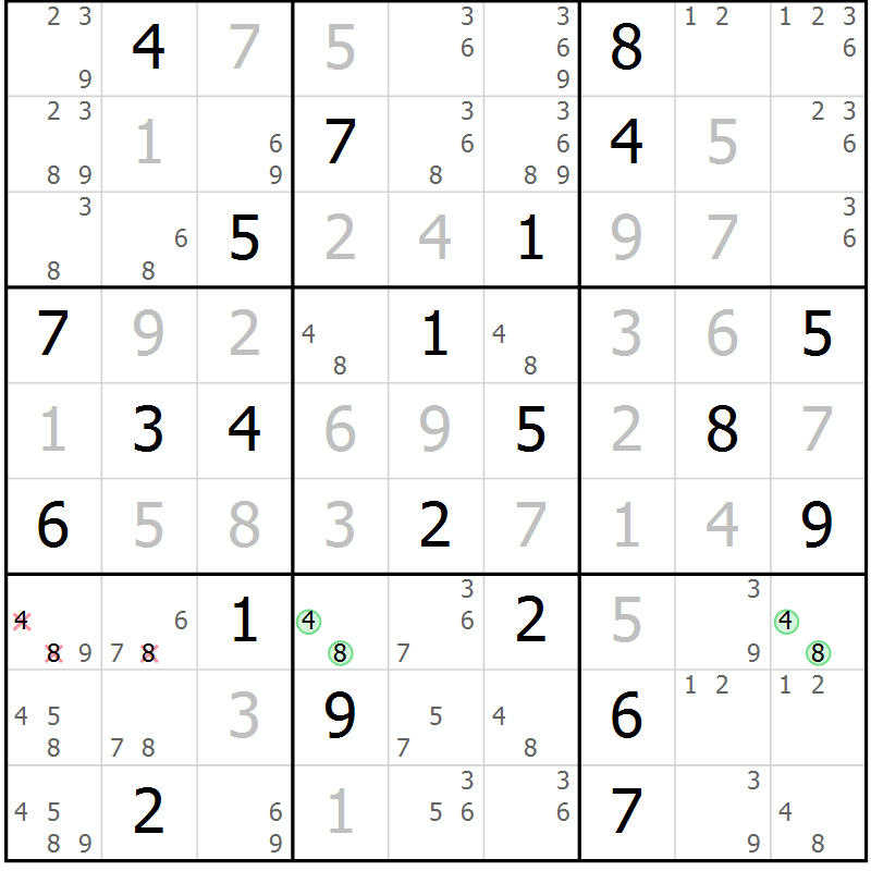 Position des candidats pour la solution de la Gr 1 page 4 du magazine de sudoku Virtuose n° 109