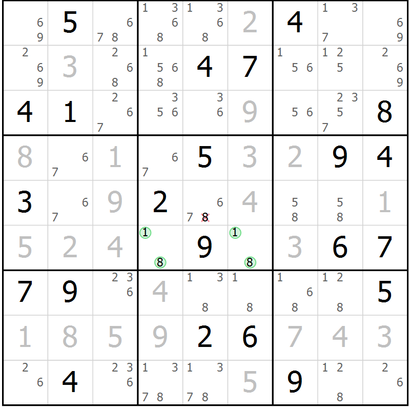 Position des candidats pour la solution de la Gr 10 page 13 du magazine de sudoku Virtuose n° 109