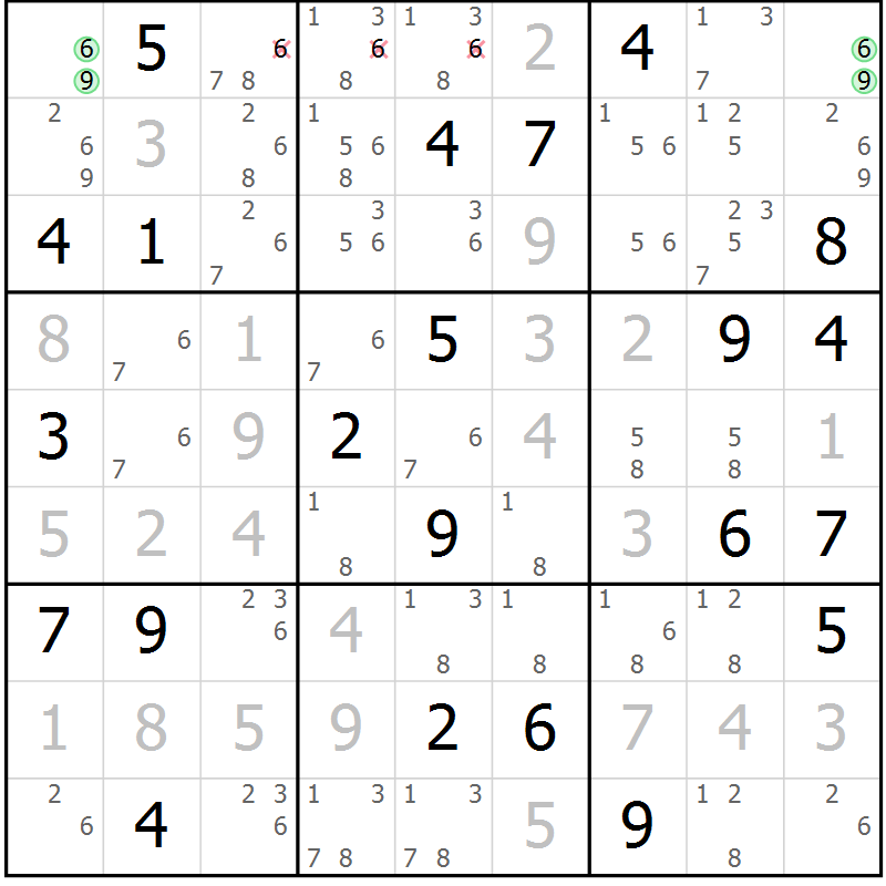 Position des candidats pour la solution de la Gr 10 page 13 du magazine de sudoku Virtuose n° 109