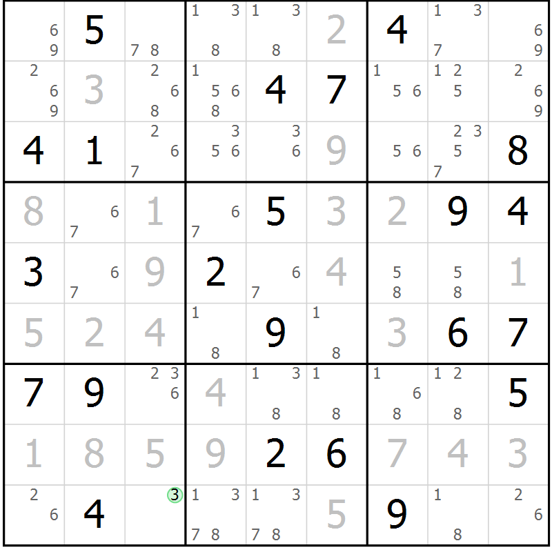 Position des candidats pour la solution de la Gr 10 page 13 du magazine de sudoku Virtuose n° 109