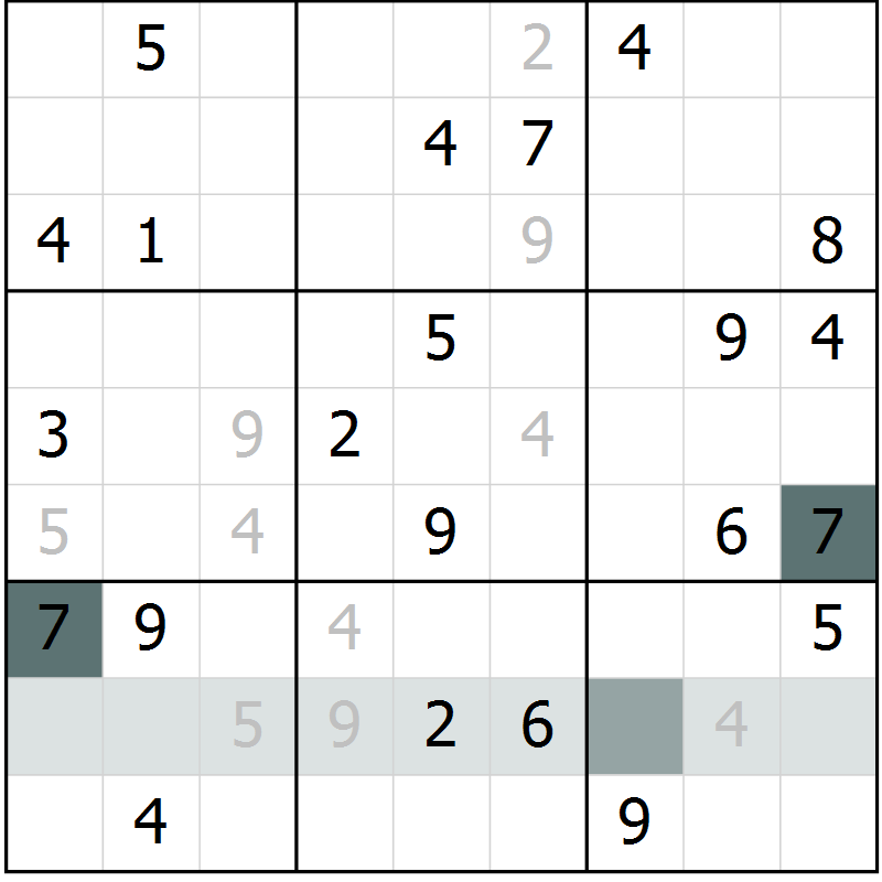 Position des candidats pour la solution de la Gr 10 page 13 du magazine de sudoku Virtuose n° 109