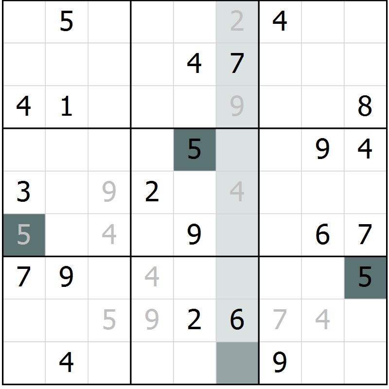 Position des candidats pour la solution de la Gr 10 page 13 du magazine de sudoku Virtuose n° 109