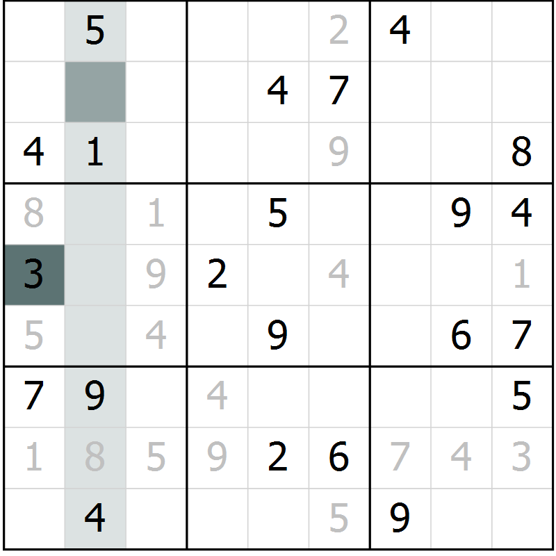 Position des candidats pour la solution de la Gr 10 page 13 du magazine de sudoku Virtuose n° 109