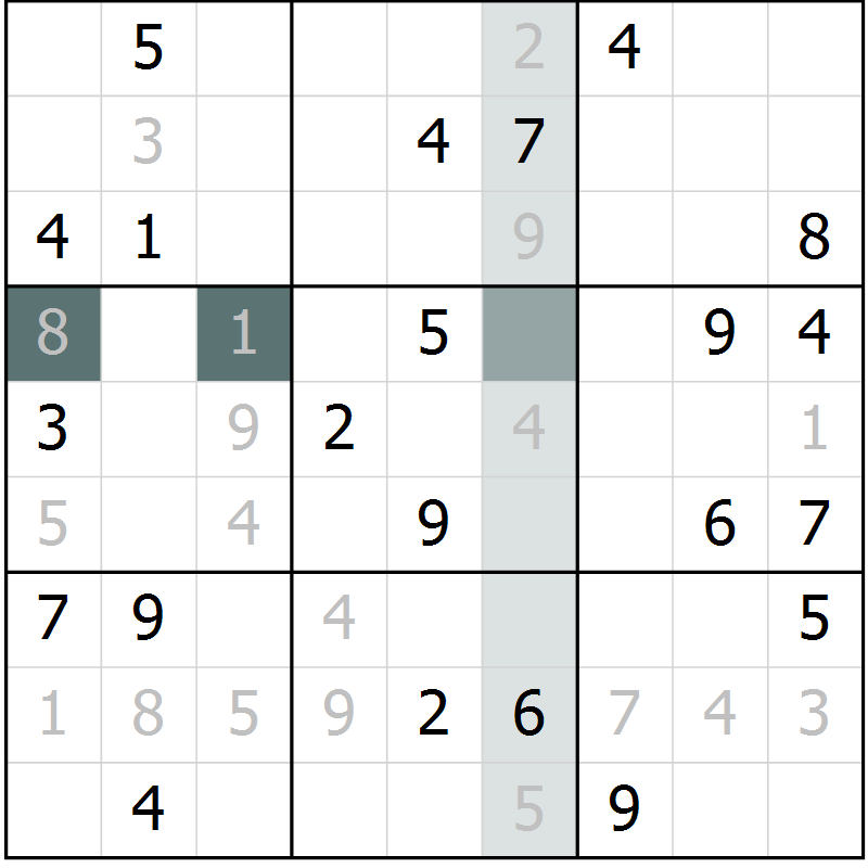 Position des candidats pour la solution de la Gr 10 page 13 du magazine de sudoku Virtuose n° 109