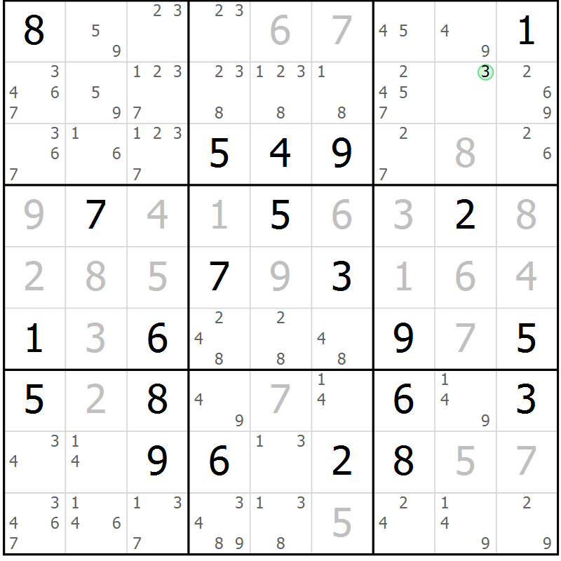 Position des candidats pour la solution de la Gr 11 page 14 du magazine de sudoku Virtuose n° 109
