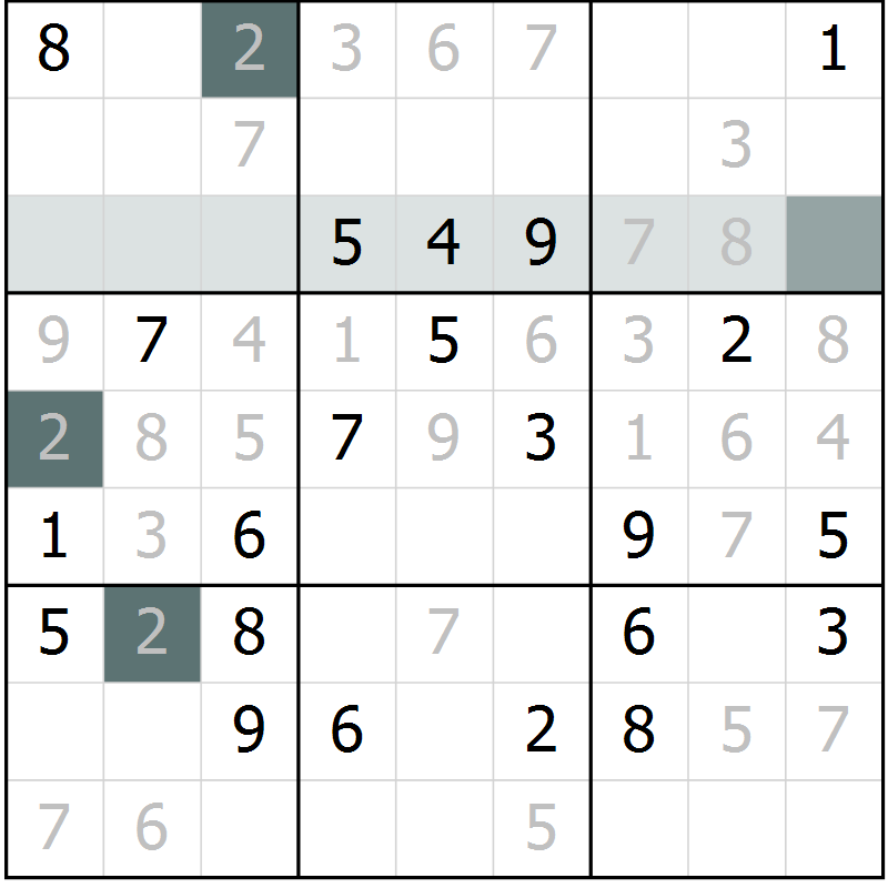 Position des candidats pour la solution de la Gr 11 page 14 du magazine de sudoku Virtuose n° 109