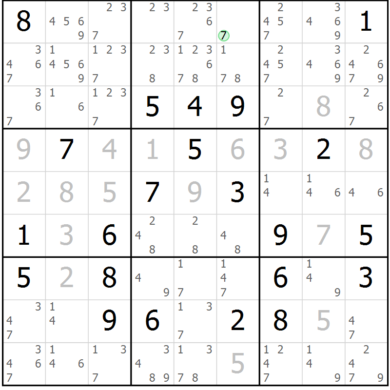 Position des candidats pour la solution de la Gr 11 page 14 du magazine de sudoku Virtuose n° 109