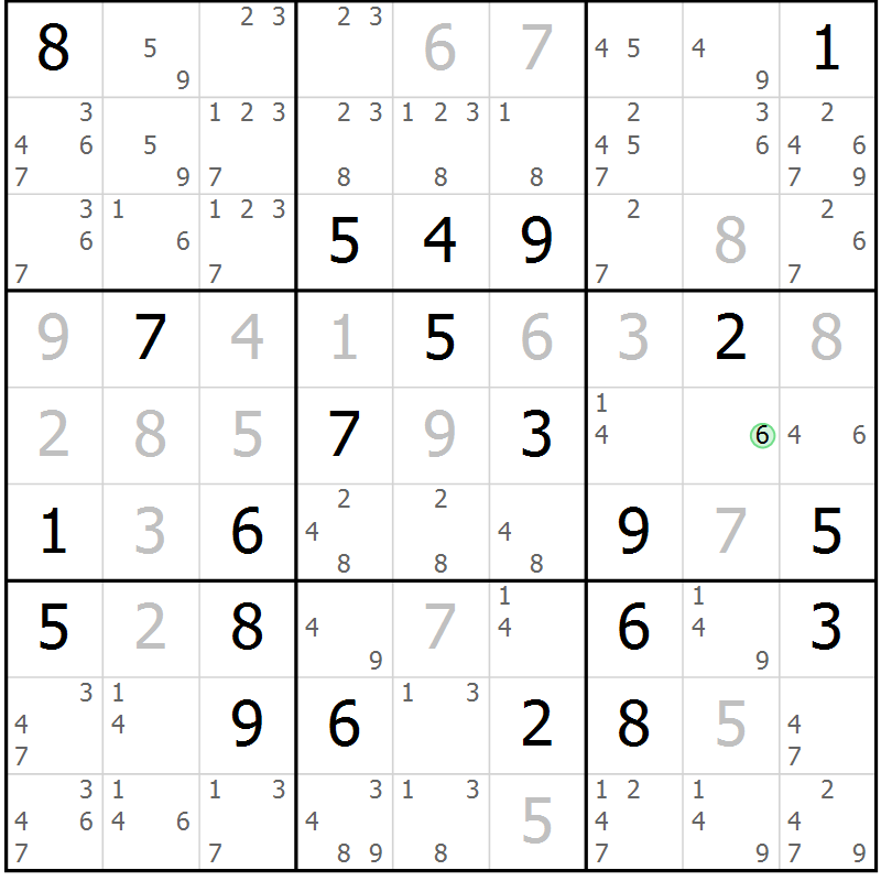Position des candidats pour la solution de la Gr 11 page 14 du magazine de sudoku Virtuose n° 109