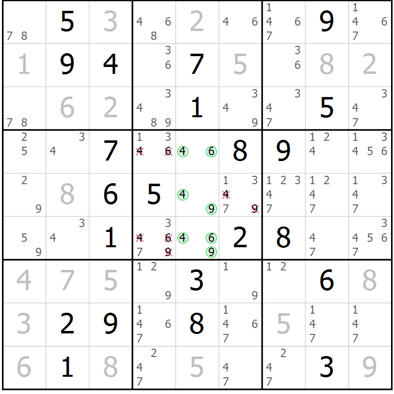 Position des candidats pour la solution de la Gr 12 page 15 du magazine de sudoku Virtuose n° 109