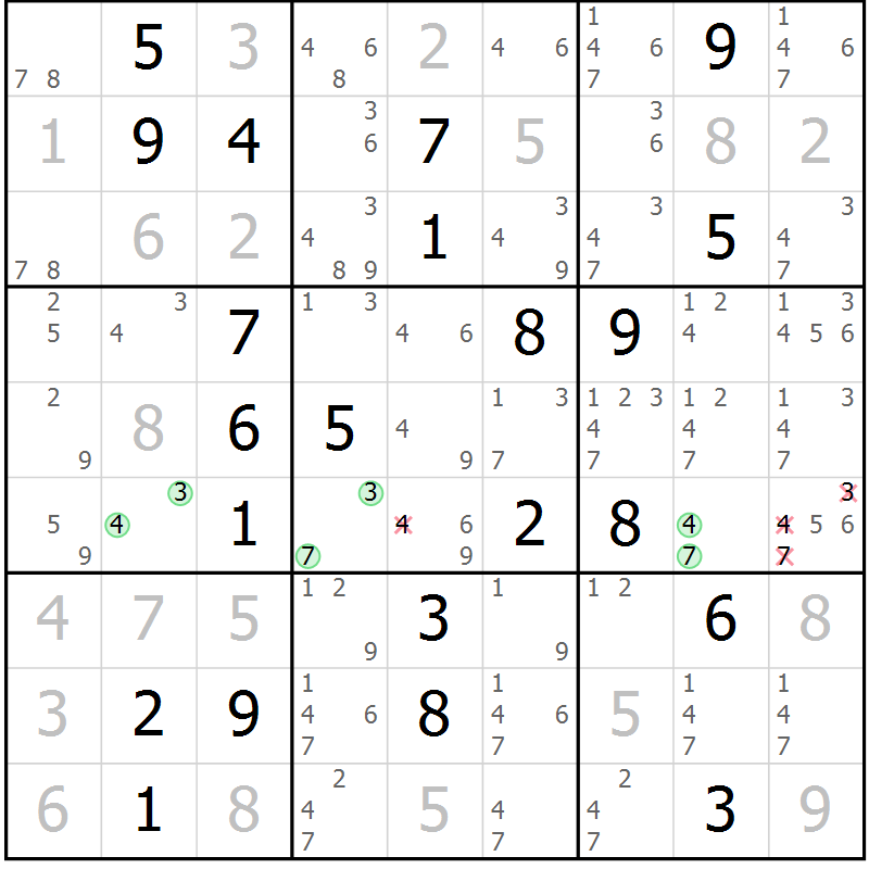Position des candidats pour la solution de la Gr 12 page 15 du magazine de sudoku Virtuose n° 109
