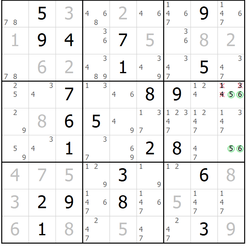 Position des candidats pour la solution de la Gr 12 page 15 du magazine de sudoku Virtuose n° 109
