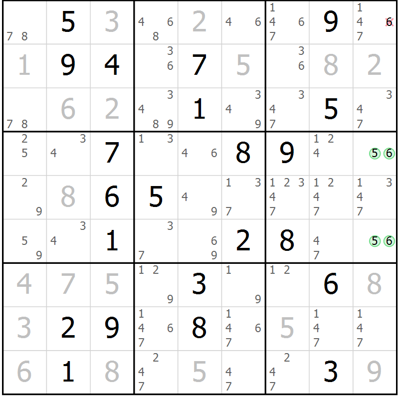 Position des candidats pour la solution de la Gr 12 page 15 du magazine de sudoku Virtuose n° 109