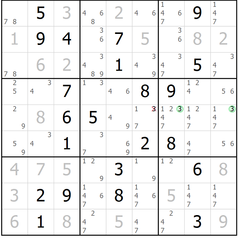 Position des candidats pour la solution de la Gr 12 page 15 du magazine de sudoku Virtuose n° 109