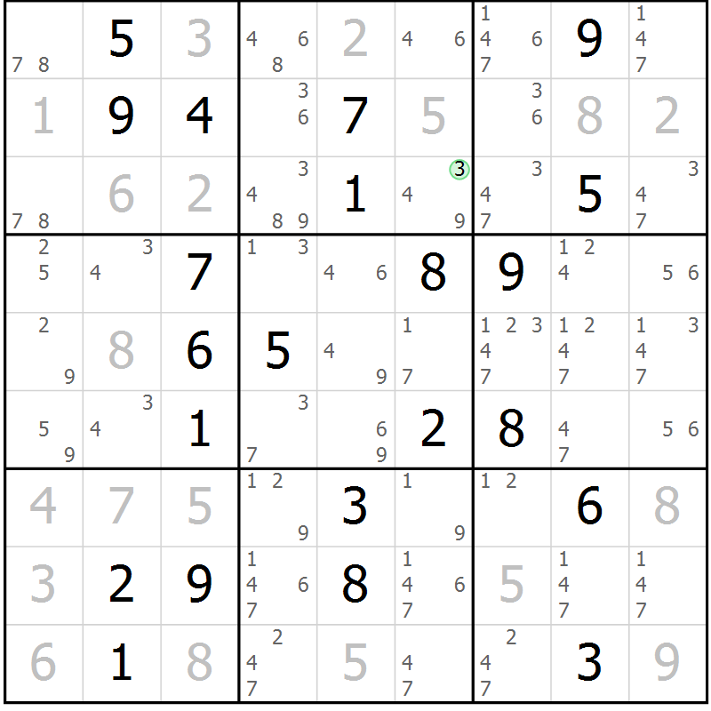 Position des candidats pour la solution de la Gr 12 page 15 du magazine de sudoku Virtuose n° 109
