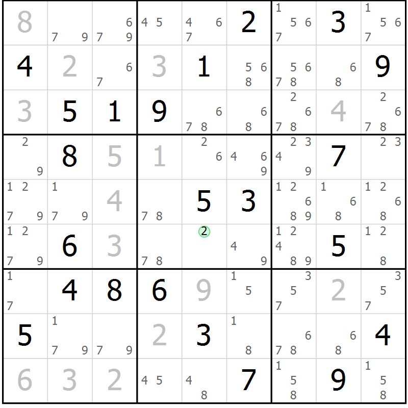 Position des candidats pour la solution de la Gr 13 page 16 du magazine de sudoku Virtuose n° 109