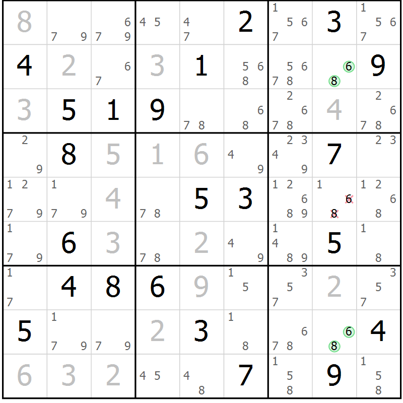 Position des candidats pour la solution de la Gr 13 page 16 du magazine de sudoku Virtuose n° 109