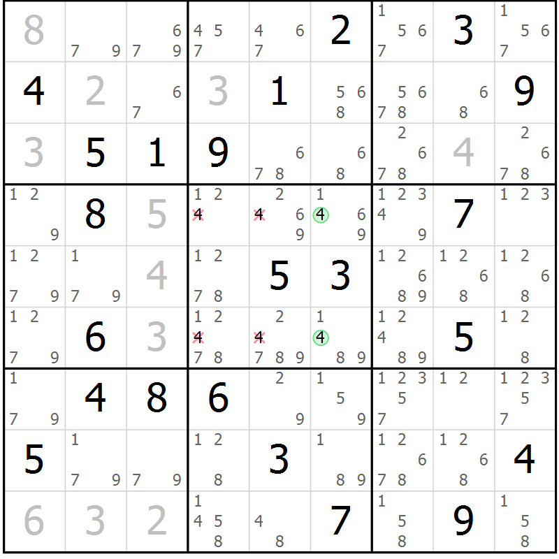 Position des candidats pour la solution de la Gr 13 page 16 du magazine de sudoku Virtuose n° 109