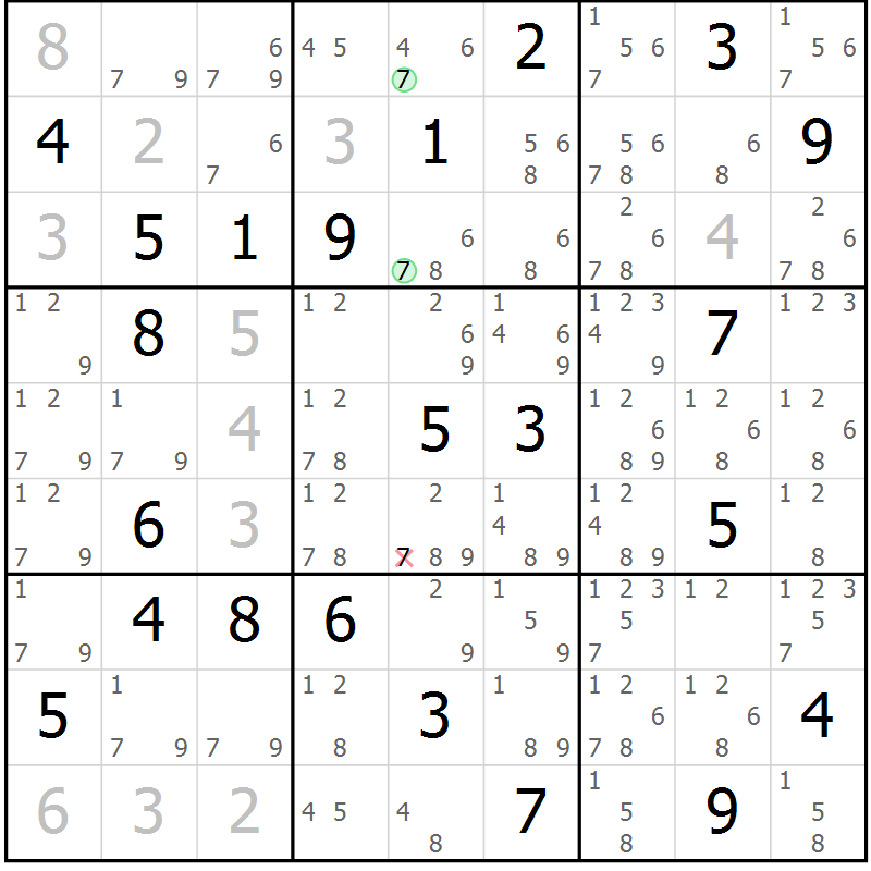 Position des candidats pour la solution de la Gr 13 page 16 du magazine de sudoku Virtuose n° 109