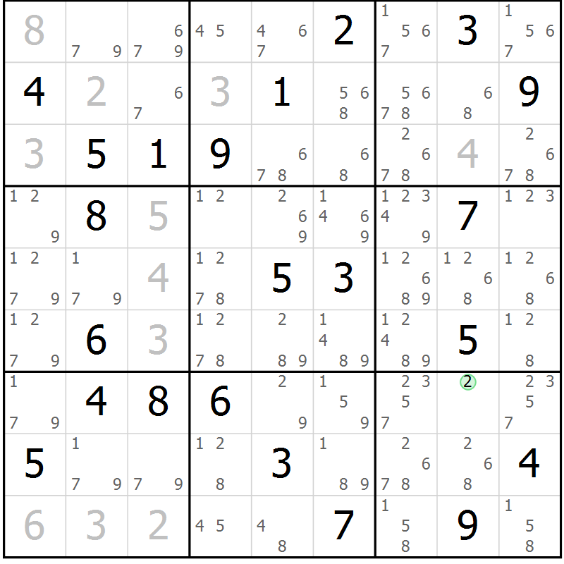 Position des candidats pour la solution de la Gr 13 page 16 du magazine de sudoku Virtuose n° 109