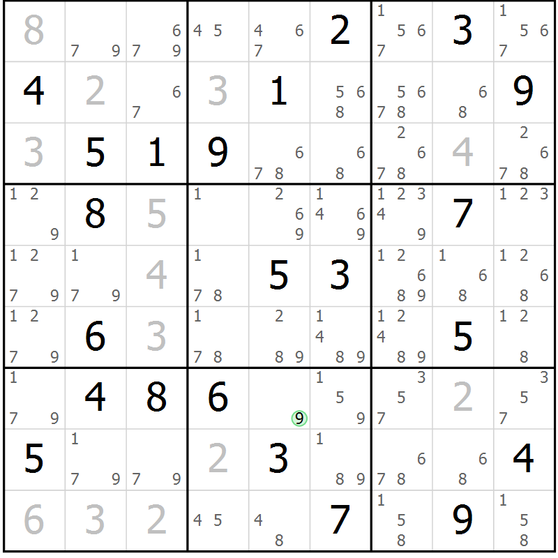 Position des candidats pour la solution de la Gr 13 page 16 du magazine de sudoku Virtuose n° 109