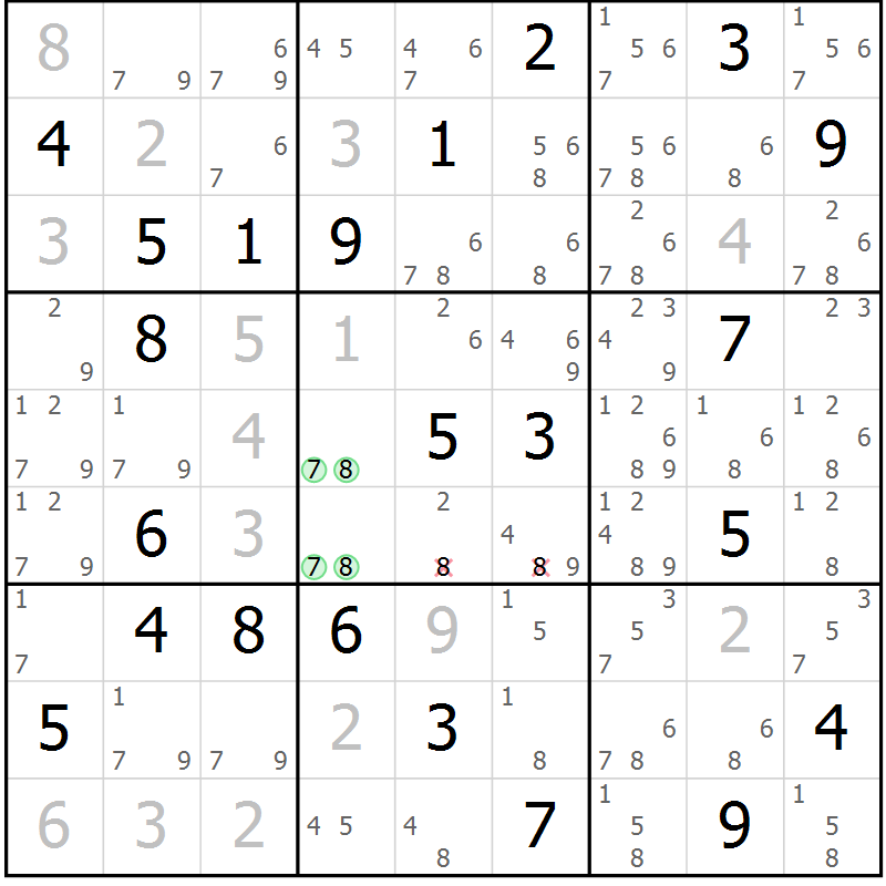 Position des candidats pour la solution de la Gr 13 page 16 du magazine de sudoku Virtuose n° 109