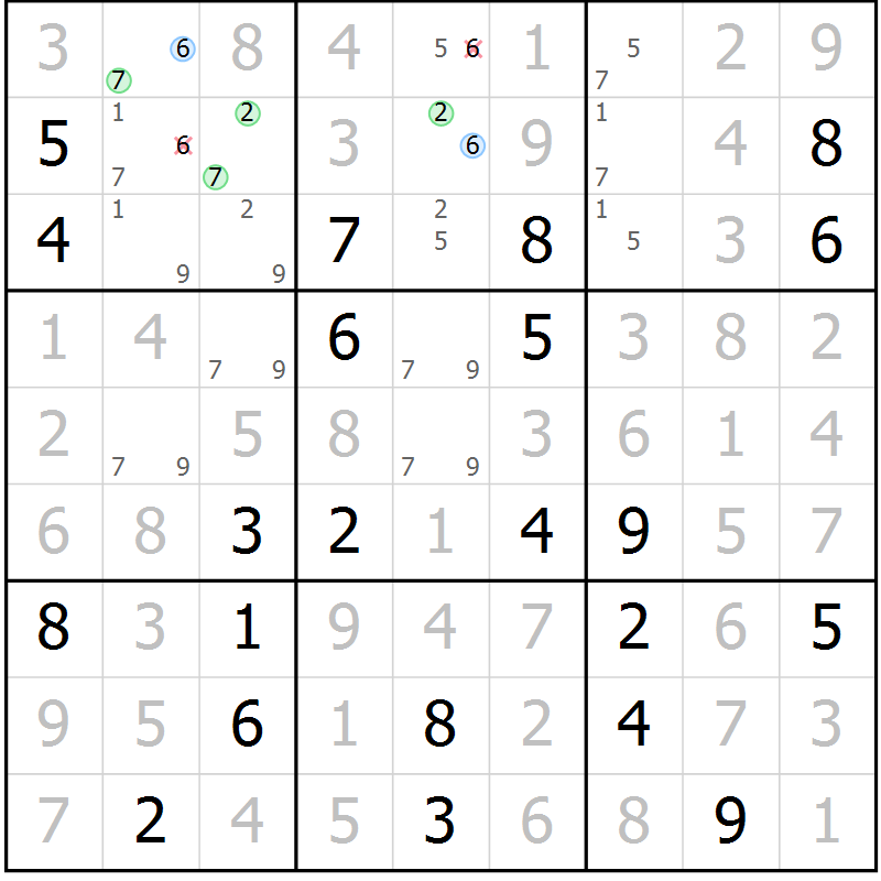 Position des candidats pour la solution de la Gr 14 page 17 du magazine de sudoku Virtuose n° 109