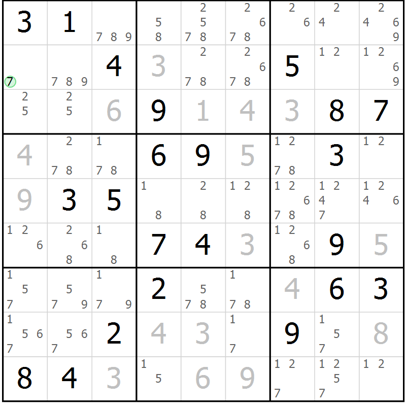 Position des candidats pour la solution de la Gr 15 page 18 du magazine de sudoku Virtuose n° 109