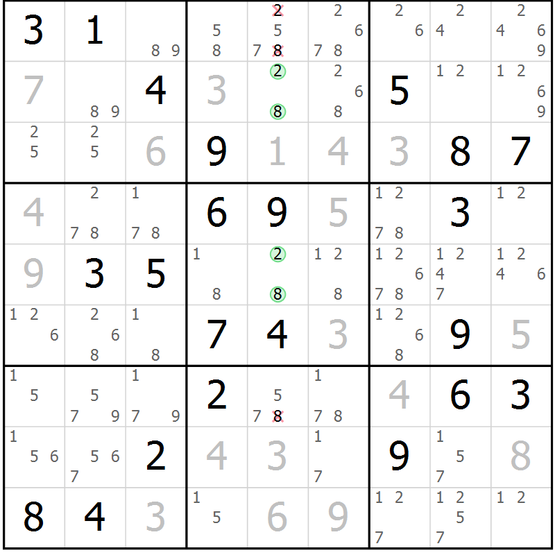 Position des candidats pour la solution de la Gr 15 page 18 du magazine de sudoku Virtuose n° 109