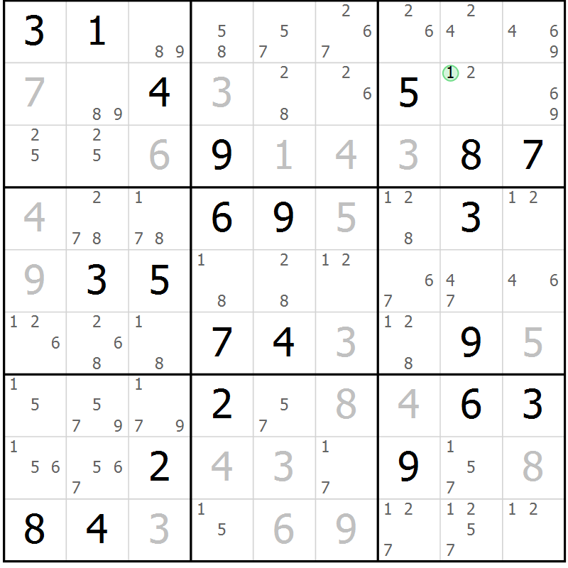Position des candidats pour la solution de la Gr 15 page 18 du magazine de sudoku Virtuose n° 109