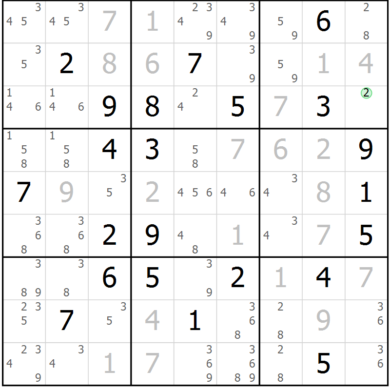 Position des candidats pour la solution de la Gr 16 page 19 du magazine de sudoku Virtuose n° 109