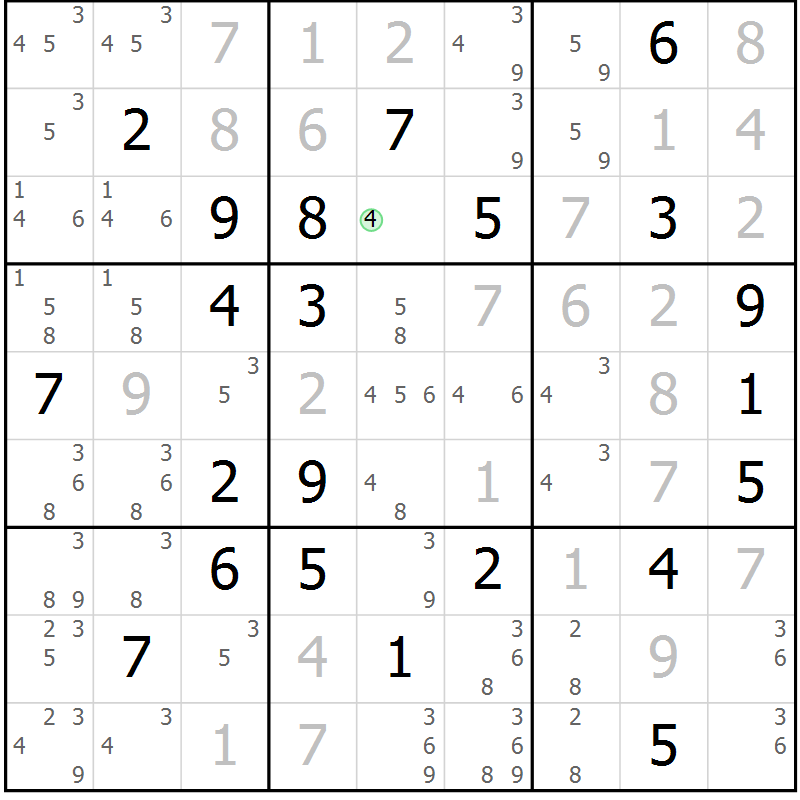 Position des candidats pour la solution de la Gr 16 page 19 du magazine de sudoku Virtuose n° 109