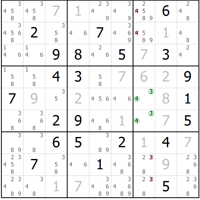 Position des candidats pour la solution de la Gr 16 page 19 du magazine de sudoku Virtuose n° 109
