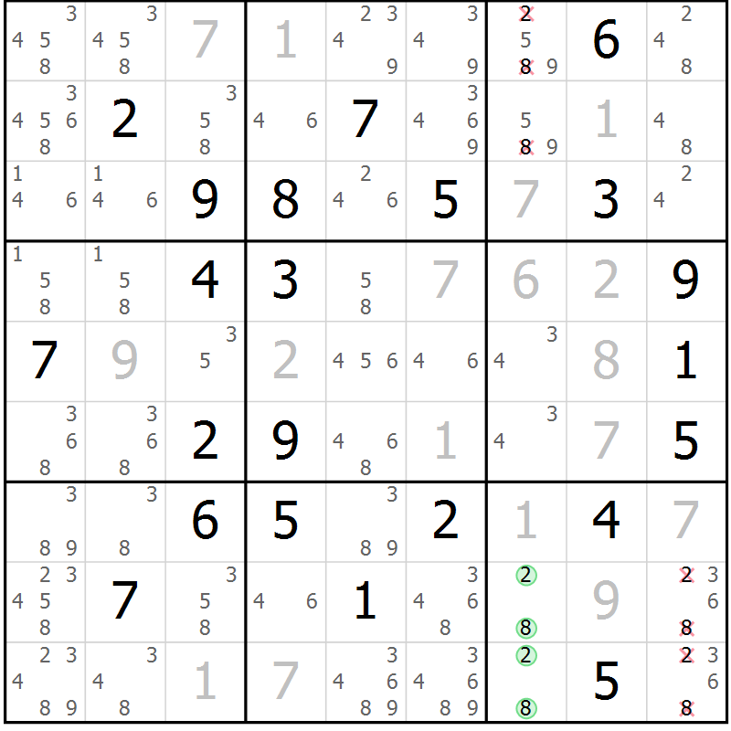 Position des candidats pour la solution de la Gr 16 page 19 du magazine de sudoku Virtuose n° 109