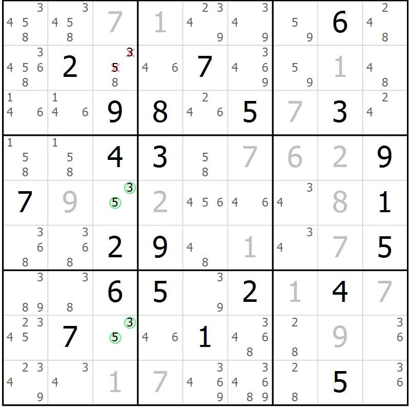 Position des candidats pour la solution de la Gr 16 page 19 du magazine de sudoku Virtuose n° 109