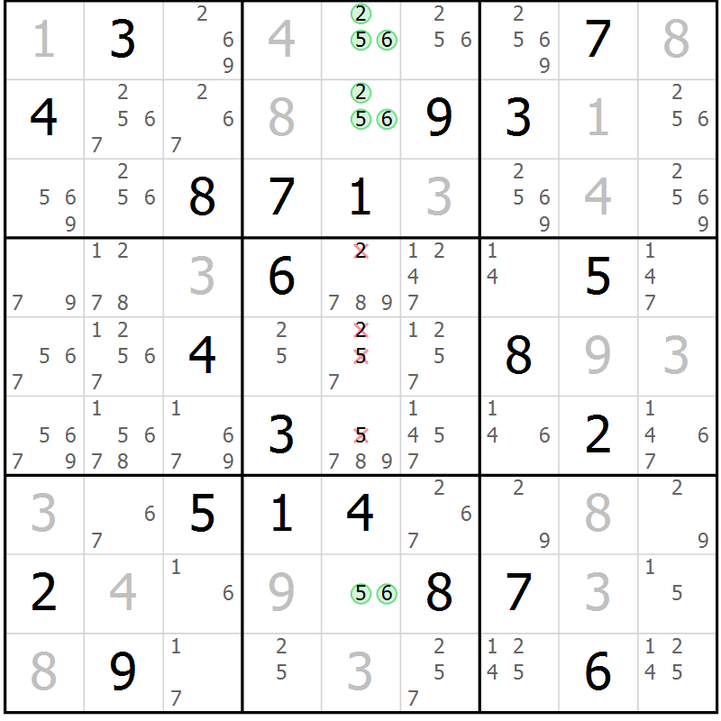 Position des candidats pour la solution de la Gr 17 page 20 du magazine de sudoku Virtuose n° 109