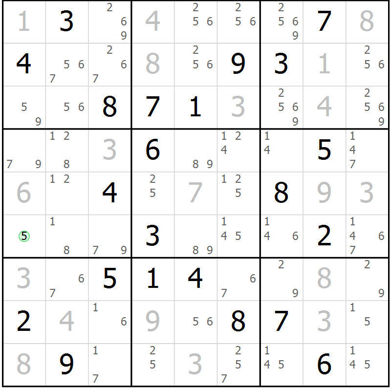 Position des candidats pour la solution de la Gr 17 page 20 du magazine de sudoku Virtuose n° 109