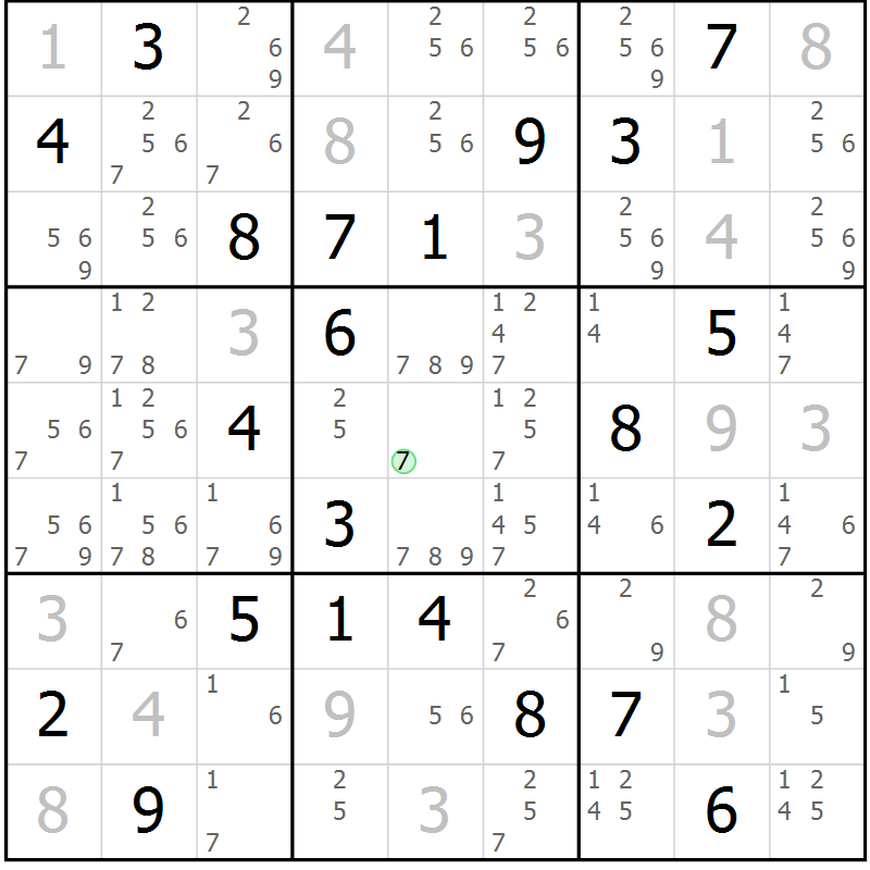 Position des candidats pour la solution de la Gr 17 page 20 du magazine de sudoku Virtuose n° 109
