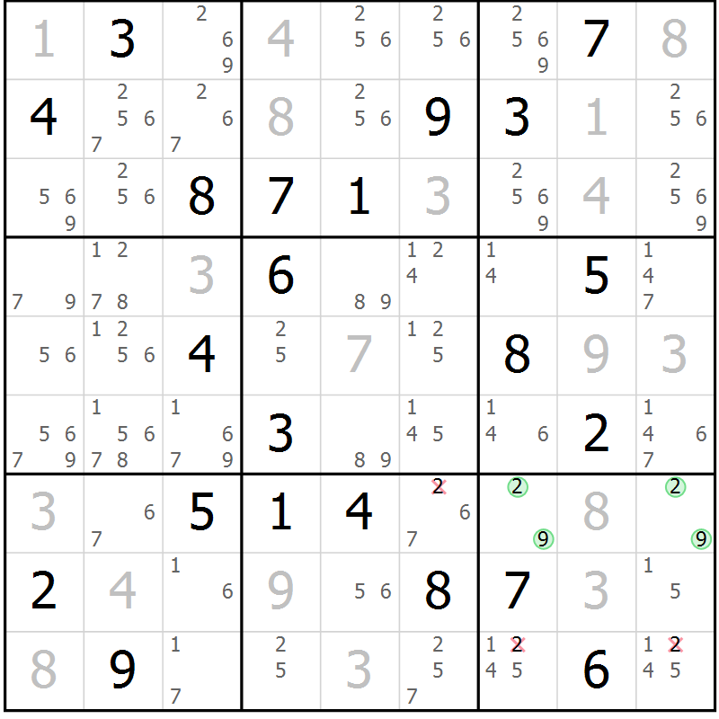 Position des candidats pour la solution de la Gr 17 page 20 du magazine de sudoku Virtuose n° 109