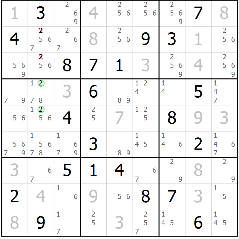 Position des candidats pour la solution de la Gr 17 page 20 du magazine de sudoku Virtuose n° 109