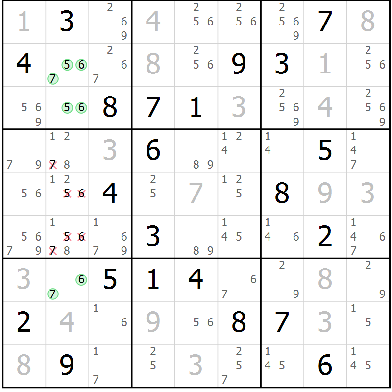 Position des candidats pour la solution de la Gr 17 page 20 du magazine de sudoku Virtuose n° 109