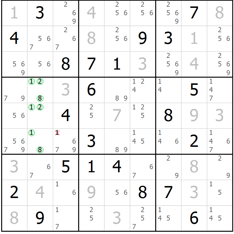 Position des candidats pour la solution de la Gr 17 page 20 du magazine de sudoku Virtuose n° 109