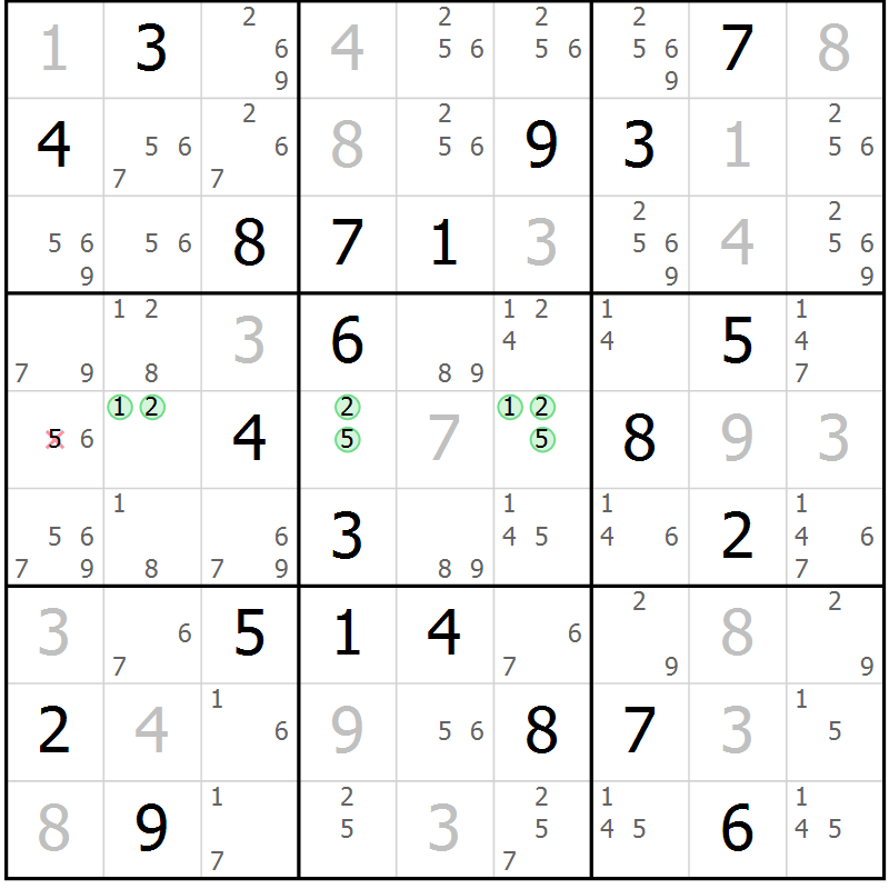 Position des candidats pour la solution de la Gr 17 page 20 du magazine de sudoku Virtuose n° 109