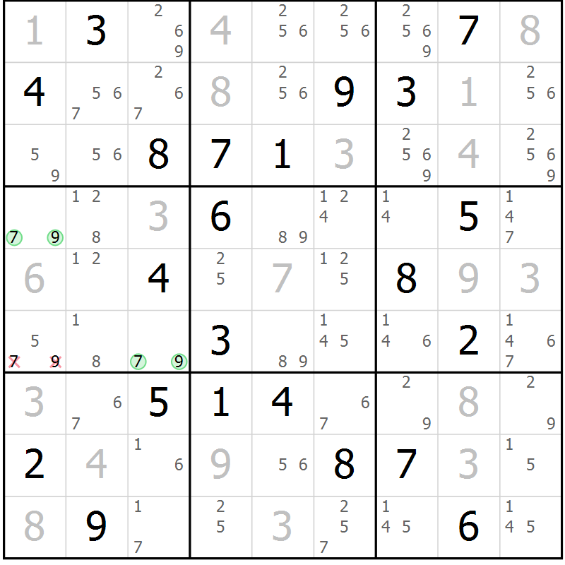 Position des candidats pour la solution de la Gr 17 page 20 du magazine de sudoku Virtuose n° 109