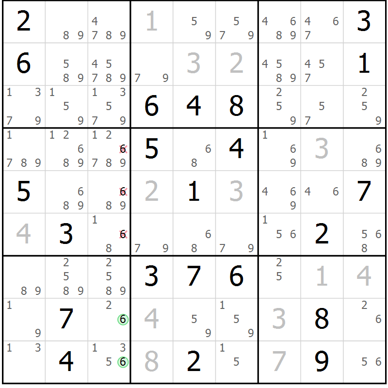 Position des candidats pour la solution de la Gr 18 page 21 du magazine de sudoku Virtuose n° 109
