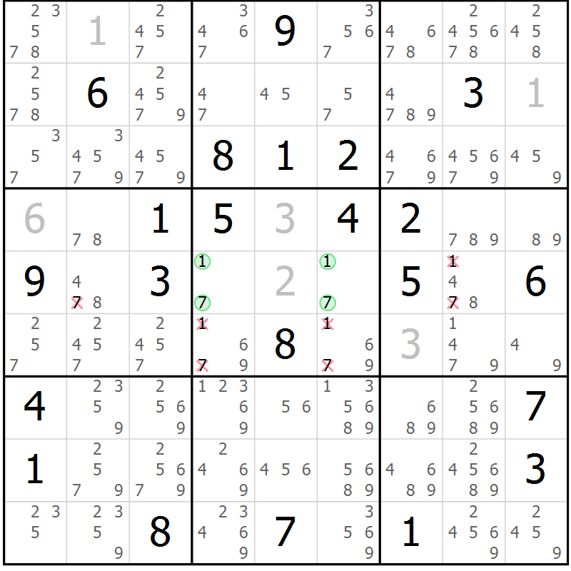 Position des candidats pour la solution de la Gr 19 page 22 du magazine de sudoku Virtuose n° 109