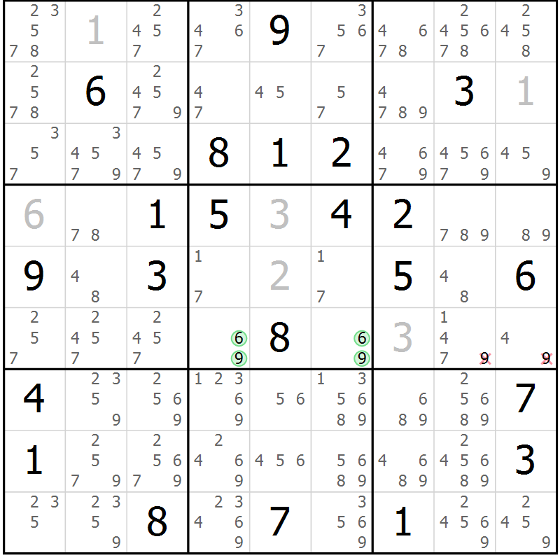 Position des candidats pour la solution de la Gr 19 page 22 du magazine de sudoku Virtuose n° 109