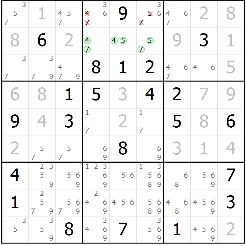 Position des candidats pour la solution de la Gr 19 page 22 du magazine de sudoku Virtuose n° 109