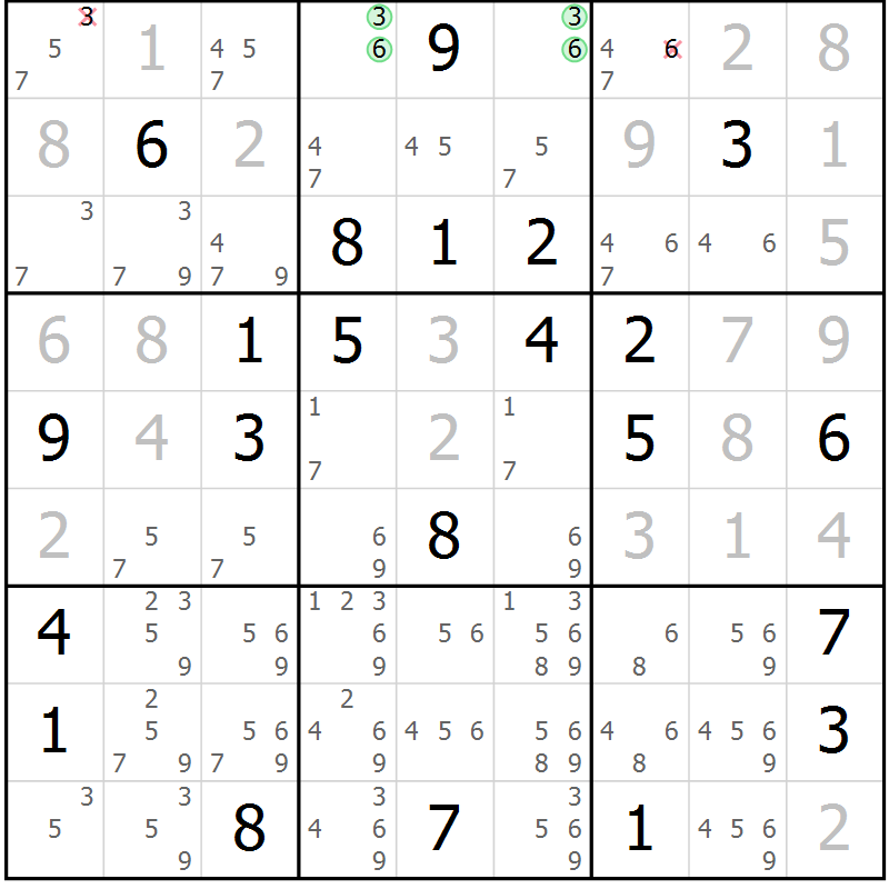 Position des candidats pour la solution de la Gr 19 page 22 du magazine de sudoku Virtuose n° 109