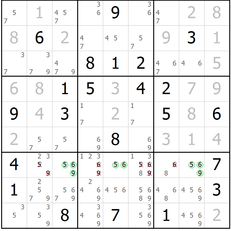 Position des candidats pour la solution de la Gr 19 page 22 du magazine de sudoku Virtuose n° 109